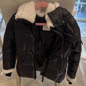 S13 New York girls size 6 Black Puffer Jacket with White Sherpa Lining